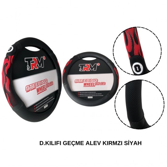 Direksiyon Kılıfı Geçme Alev Kırmızı Siyah Kaliteli