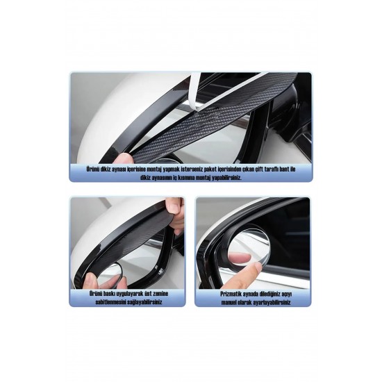 CARUB Ayna Üstü Şapkalı Kör Nokta Geçme Carbon 2'lİ