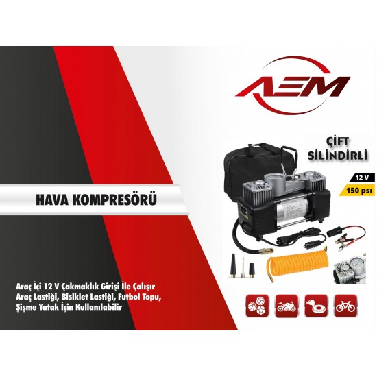 Hava Kompresörü Metal Gövde Çift Pistonlu 12v