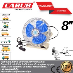 Vantilatör 12V 8 inch Mandallı