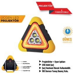 Üçgen İkaz Reflektörü Güneş Enerjili 5 Fonksiyonlu