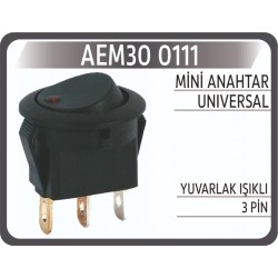 Mini Anahtar Universal Yuvarlak Işıklı 3 Pin 0111