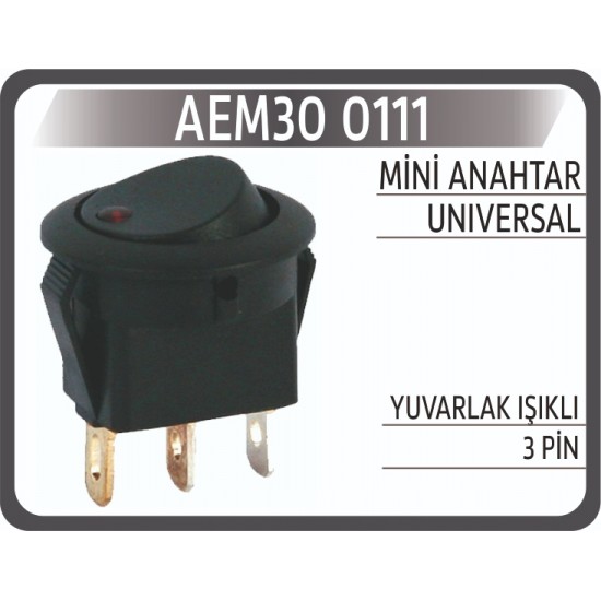 Mini Anahtar Universal Yuvarlak Işıklı 3 Pin 0111