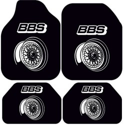 Universal Kaymaz Taban Dijital Baskılı Oto Halı Paspas Takımı 4 Parça BBS Jant Siyah Desen