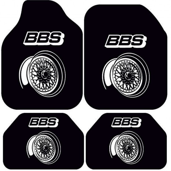 Universal Kaymaz Taban Dijital Baskılı Oto Halı Paspas Takımı 4 Parça BBS Jant Siyah Desen