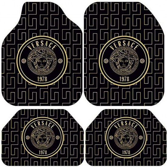 Universal Kaymaz Taban Dijital Baskılı Oto Halı Paspas Takımı 4 Parça Versage Siyah Gold Desen