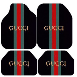 Universal Kaymaz Taban Dijital Baskılı Oto Halı Paspas Takımı 4 Parça Gucci Siyah Çizgili Desen