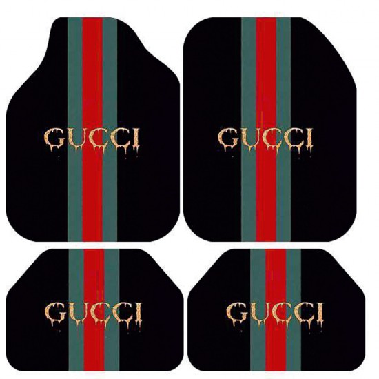 Universal Kaymaz Taban Dijital Baskılı Oto Halı Paspas Takımı 4 Parça Gucci Siyah Çizgili Desen