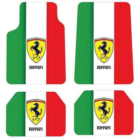 Universal Kaymaz Taban Dijital Baskılı Oto Halı Paspas Takımı 4 Parça Ferrari Renkli Desen