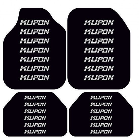Universal Kaymaz Taban Dijital Baskılı Oto Halı Paspas Takımı 4 Parça Küçük Kupon Siyah