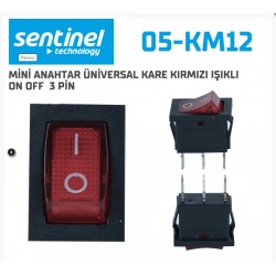 Mini Anahtar Üniversal Kare Kırmızı Işıklı On Off 05-KM12 10lu Paket Fiyatıdır
