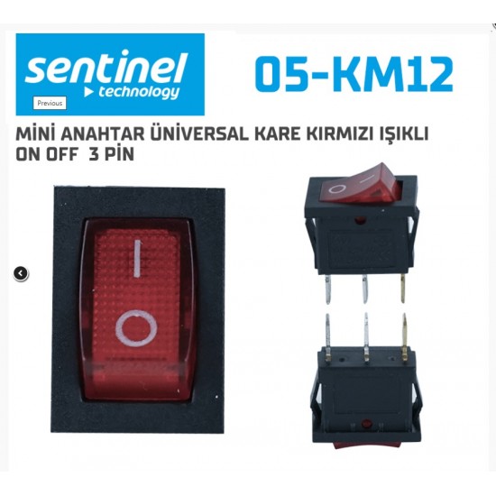 Mini Anahtar Üniversal Kare Kırmızı Işıklı On Off 05-KM12 10lu Paket Fiyatıdır