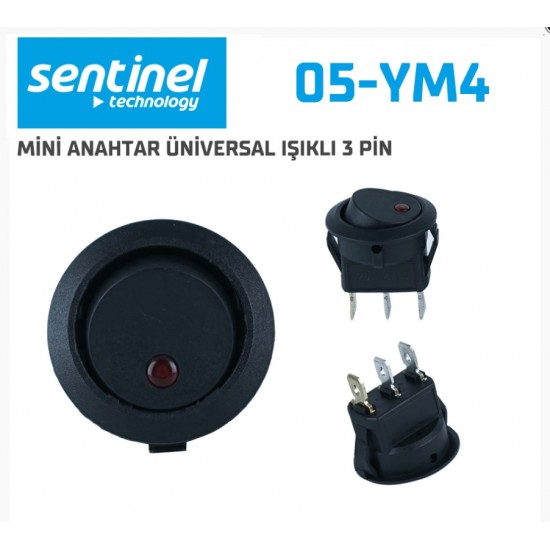 Mini Anahtar Yuvarlak Işıklı 3 Pin 05-YM4 ( 10lu Paket Fiyatıdır )