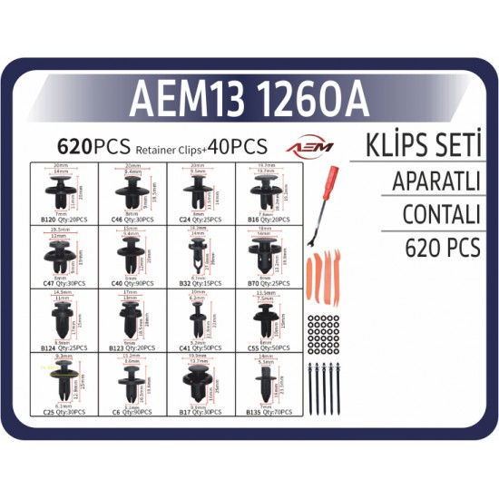 KLIPS SET APARATLI (620 ADET) AEM13 1260A