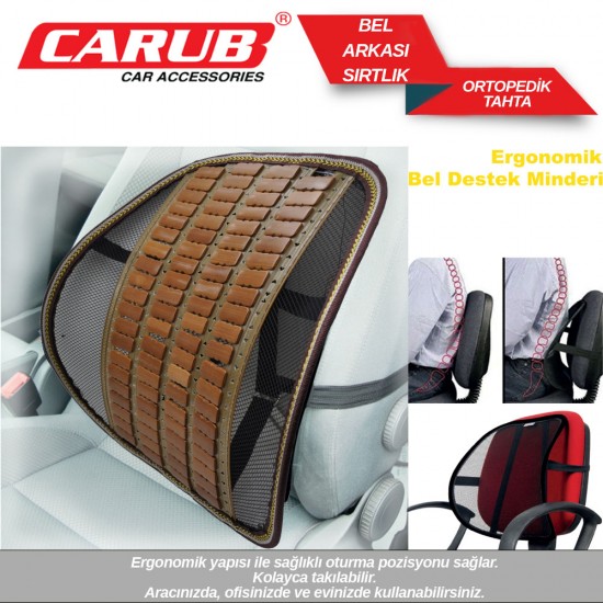CARUB Bel Arkası Sırtlık Tahta Ortopedik Siyah