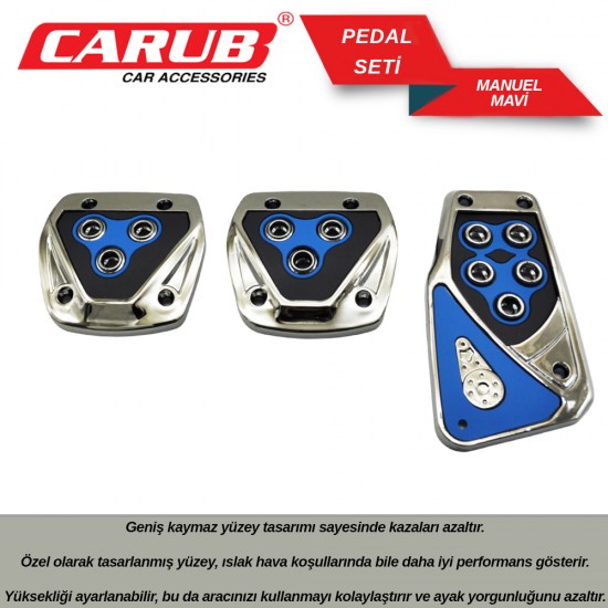 CARUB Pedal Seti Manue Siyah Mavi Nikel