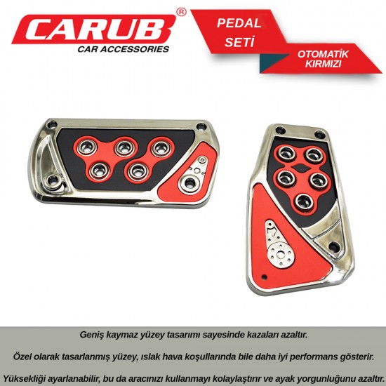 CARUB Pedal Seti Otomatik Siyah Kırmızı Nikel