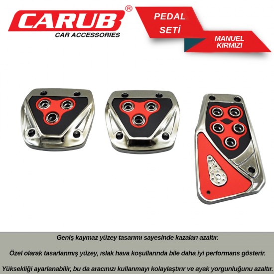 CARUB Pedal Seti Manuel Siyah Kırmızı Nikel