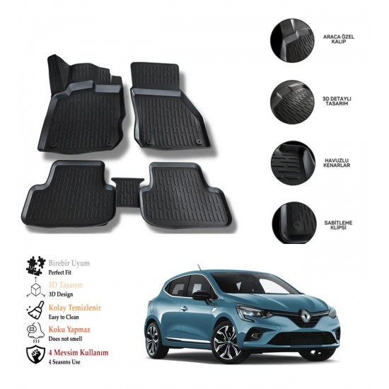 Renault Clio 5 2019-Sonrası 3D Havuzlu Paspas