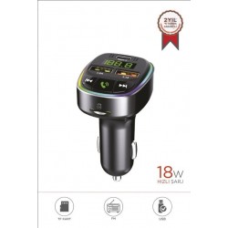 TORİMA G17 Siyah 18W Hızlı Şarjlı Bluetooth Transmitter Araç Şarj Cihazı – USB, TF Kart, FM, Mikrofon Destekli
