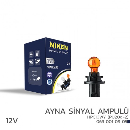 Nıken 12v Hpc16wy Ayna Sinyal Ampülü (Pu20d-2) Amber 10lu