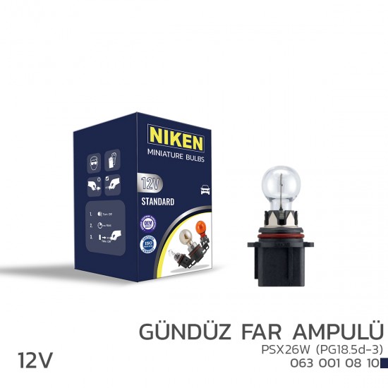 Niken 12v PSX26W Gündüz Far Ampülü(PG18.5d-3) 10LU
