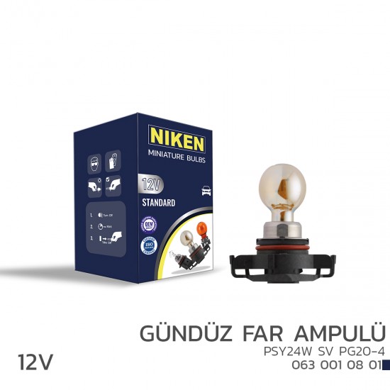 Niken 12V PSY24W Gündüz Far Ampülü (PG20-4)  Silvervision 10 lu