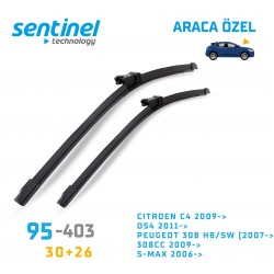 Araca Özel Silecek Takımı Cıtroen C4 2009->, Ds4 2011->,peugeot 308 Hb/sw (2007->), 308cc 2009->, S-max 2006->,, 30" 26" 95-403