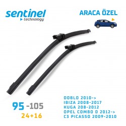 Araca Özel Silecek Takımı  Doblo 2010-  Ibıza 2008-2017 Kuga 208-2012 Opel Combo D 2012- C3 Pıcasso 2009-2010 24 16 95-105
