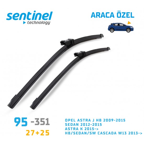 Araca Özel Silecek Takımı Süpürge Tk Ön Opel Astra J Hb 2009-2015,Sedan 2012-2015, Astra K 2015->, Hb/Sedan27" 25" 95-351