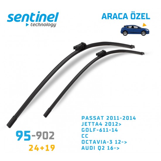 Araca Özel Silecek Takımı Passat 2011-2014 Jetta4 2012> Golf-611-14, Cc, Octavıa-3 12->, Audı Q2 16-> 24" 19" 95-902