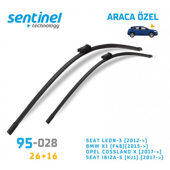 Araca Özel Silecek Takımı Seat Leon-3 (2012->),  Bmw X1 (F48)(2015->),  Opel Crossland X (2017->),  Seat Ibıza-5 (Kj1) (2017->)
