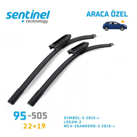 Araca Özel Silecek Takımı Symbol-3 2015->, Logan-2, Mcv-2-Sandero-2 2015->,  22" 19" 95-505